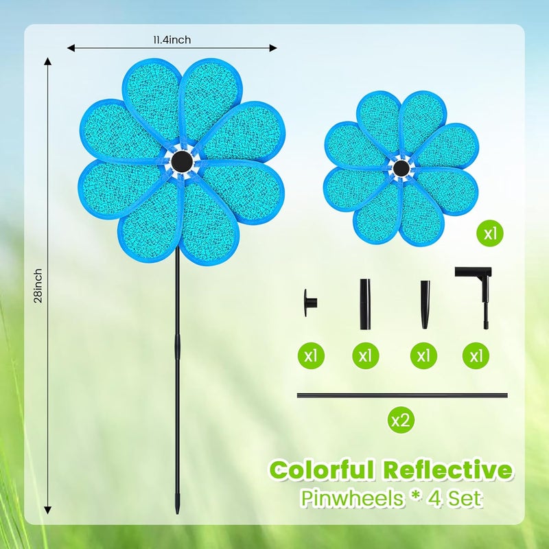 DECEED 4PCS 11.4" W x 28" H Reflective Pinwheels Sparkly Lawn Wind Spinners Colorful Rainbow Windmill for Garden Decoration Bird Devices Deterrent to Scare Birds Away（Light Blue） - Image 3